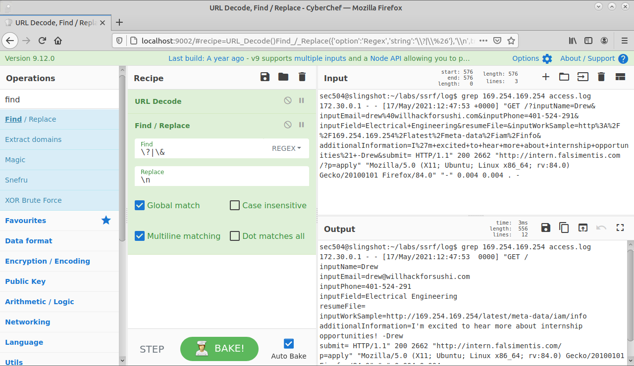 CyberChef Recipe to Decode Web Log Entries