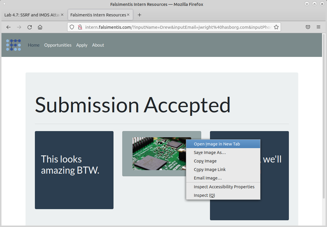 Falsimentis submission accepted page, open image in new tab context menu