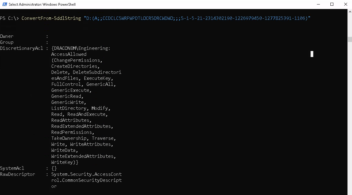 security descriptor translator